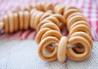 Russian traditional bakery food sushki and baranki background