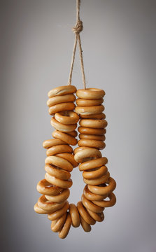 Russian traditional bakery food sushki and baranki background