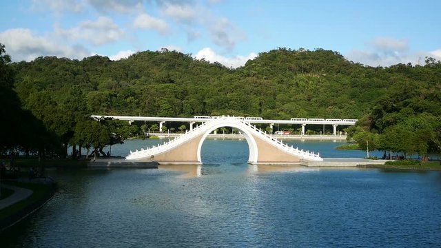 Moon Bridge in DaHu park in Neihu District, Taipei, Taiwan. Dahu Park is best known for its large scenic lake.