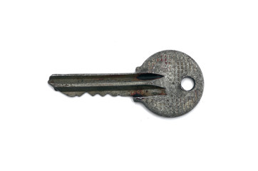 Old key isolated on white background.
