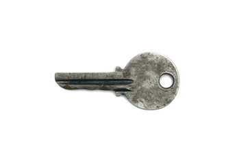 Old key isolated on white background.