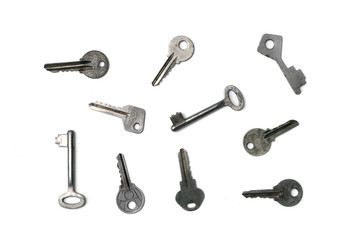 Collection set of retro keys isolated on white background.