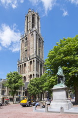 Dom tower and Jan van Nassau monument on central square, Utrecht, Netherlands