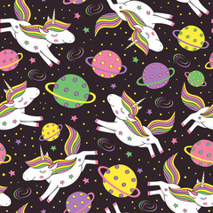 seamless pattern with unicorn in space - vector illustration, eps