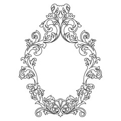 Vintage oval pattern frame in old style. Vector.