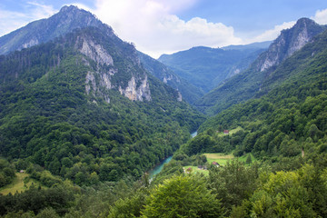 Naklejka premium Blue mountains landscape. View of deep canyon in Montenegro