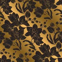 Luxury elegant orchid floral seamless pattern