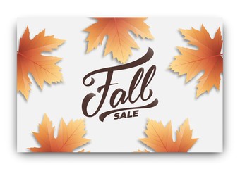 Fall sale background layout design. Fall lettering and autumn leaves. Autumn sale banner