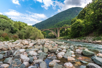 Beautiful mountain views with Brook and the old bridge