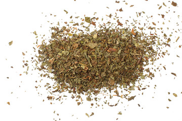 dried mint leaves isolated on white background