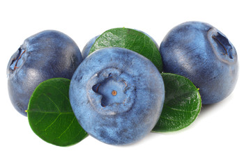 healthy background. blueberries with leaves isolated on white background. macro