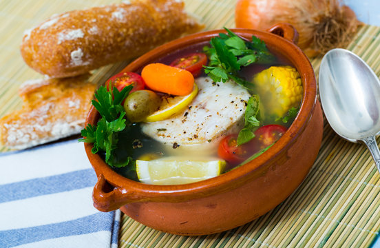Fisherman's hoosh boiled with alaska pollock, carrots, corn and lemon