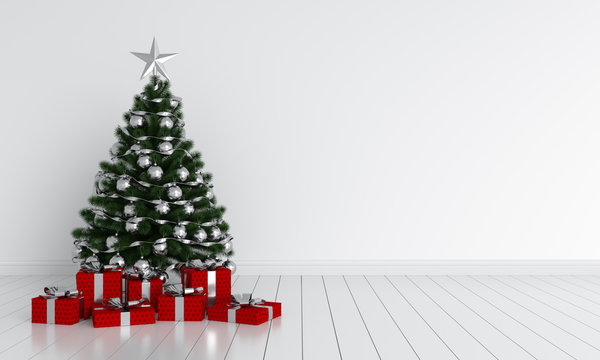 Christmas tree in white room for mockup, 3D rendering