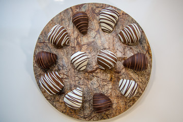 Delectable Chocolate Covered Strawberries on a Round Marble Platter