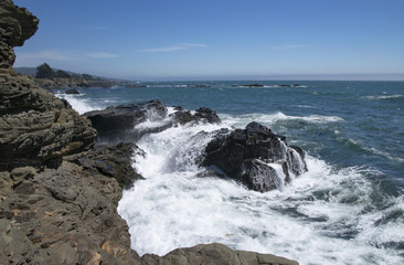 Waves crashing in high surf on the N. California coast