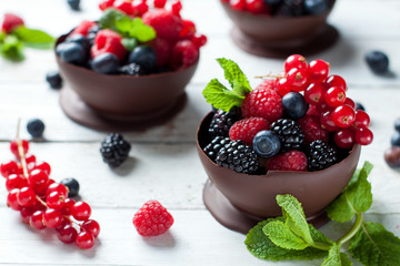 Homemade chocolate dessert with fresh berries