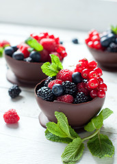 Homemade chocolate dessert with fresh berries