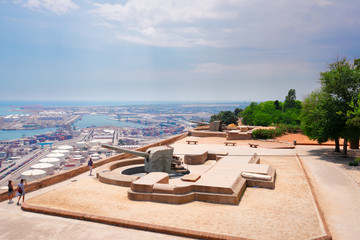 guns on walls of Montjuic Castle of Barcelona, Spain