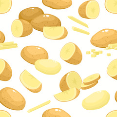 Vector seamless pattern with cartoon potato isolated on white.