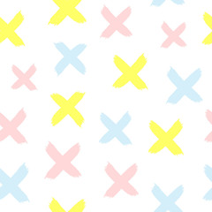 Seamless pattern with repeated crosses drawn by hand. Grunge, sketch, watercolor. Endless print for children.