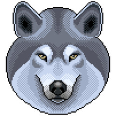 Obraz premium Piksel szary wilk portret szczegółowe wektor na białym tle