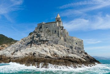 San Pietro Church view from the sea, Portovenere, Italy