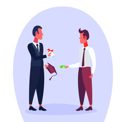 Fototapeta premium Man buy diploma give dollar banknote bribery