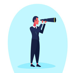 businessman looking through telescope business man vision concept cartoon character flat vector illustration