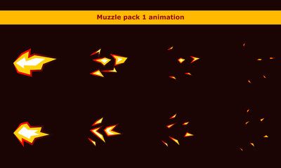 Fire weapon muzzle animation frames for cartoon game