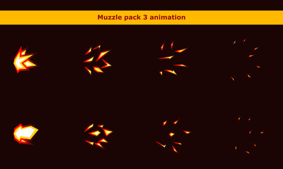 Fire weapon muzzle animation frames for cartoon game