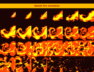 Fire splash explosion animation frames for cartoon game