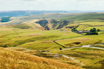 Peak District National Park, Derbyshire, England. view of the hills in Mam Tor with the views of...
