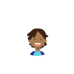 african children face happy boy portrait on white background, male avatar flat vector illustration