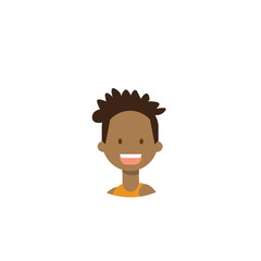 african children face happy boy portrait on white background, male avatar flat vector illustration