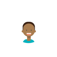 african children face happy boy portrait on white background, male avatar flat vector illustration