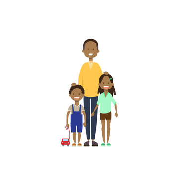 african father daughter son full length avatar on white background, successful family concept, flat cartoon vector illustration