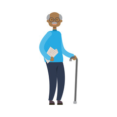 african grandfather with stick, full length avatar on white background, successful family concept, tree of genus flat cartoon design vector illustration