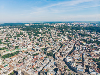 aerial view of old european city in summer time
