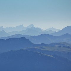 Many mountains can be seen from Mount Niesen. Bernese Oberland. Switzerland.
