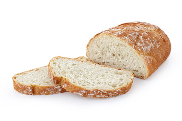 Close-up image of a bread cutting on a white background isolated white background