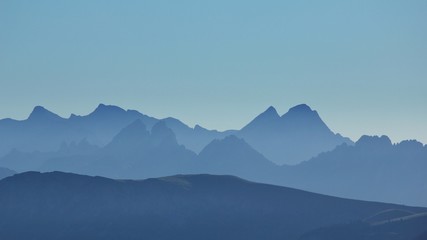 Outlines of mountains seen from Mount Niesen, Switzerland.
