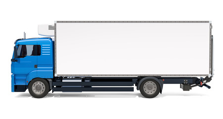 Lorry with isothermal van, side view. 3D rendering