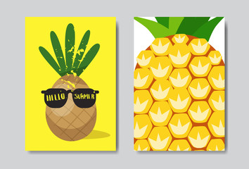 set hello summer pineapple badge Isolated Typographic Design Label. Season Holidays lettering for logo,Templates, invitation, greeting card, prints and posters. vector illustration