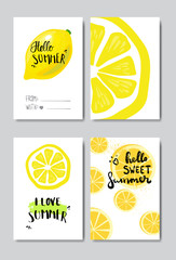 set hello summer lemon badge Isolated Typographic Design Label. Season Holidays lettering for logo,Templates, invitation, greeting card, prints and posters. vector illustration