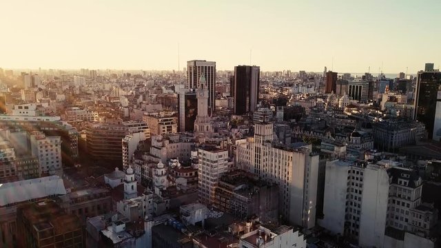 Overhead of Federal District Buenos Aires Argentina.  Beautiful 4k drone video near Casa Rosada in Plaza de Mayo Buenos Aires as car drives by