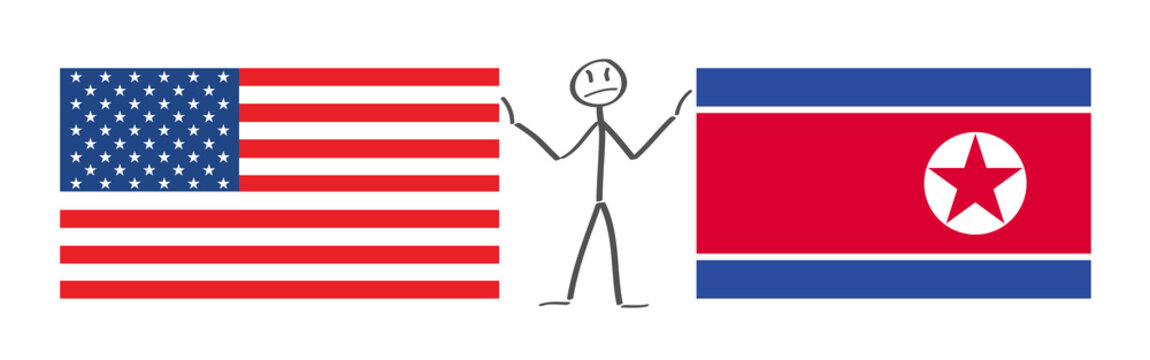 United States of America flag and North Korea flag, between stickerman soothe tension us vector