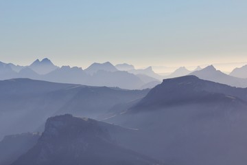 Fototapeta na wymiar Mountain ranges seen from Mount Niesen, Bernese Oberland. Switzerland.