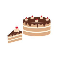 Chocolate cake clipart cartoon. Chocolate glazed cake and a piece of cake with 