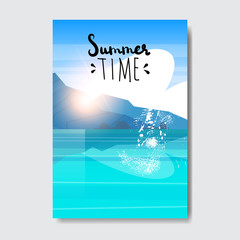 summer time beach landscape badge Design Label. Season Holidays lettering for logo,Templates, invitation, greeting card, prints and posters. vector illustration