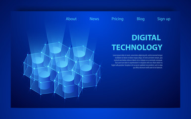 Concept of big data processing, energy station of future, server room rack, data center isometric vector illustration.